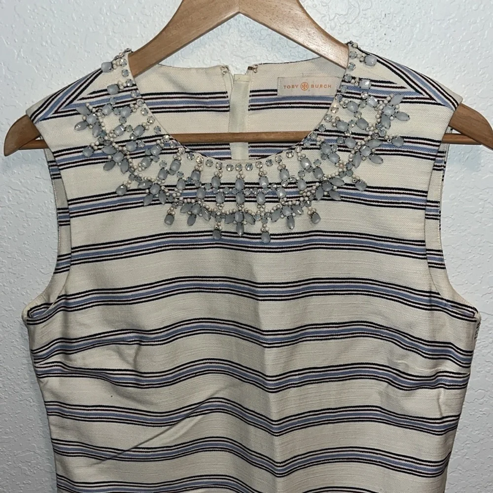 Tory Burch Kaylin embroidered embellished beaded collar shift dress size 12